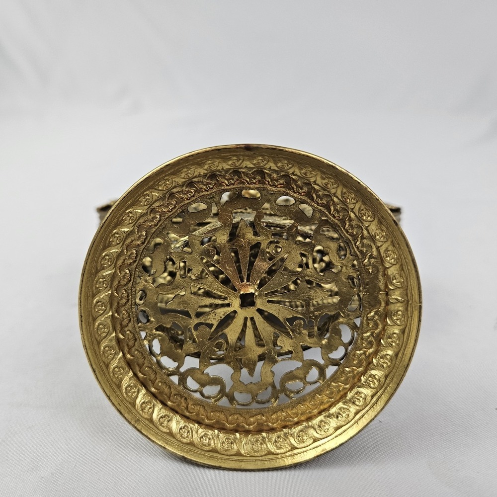 Vintage Brass Filigree Floral Ormolu Perfume Bottle Antique Victorian Ornate - Picture 12 of 12